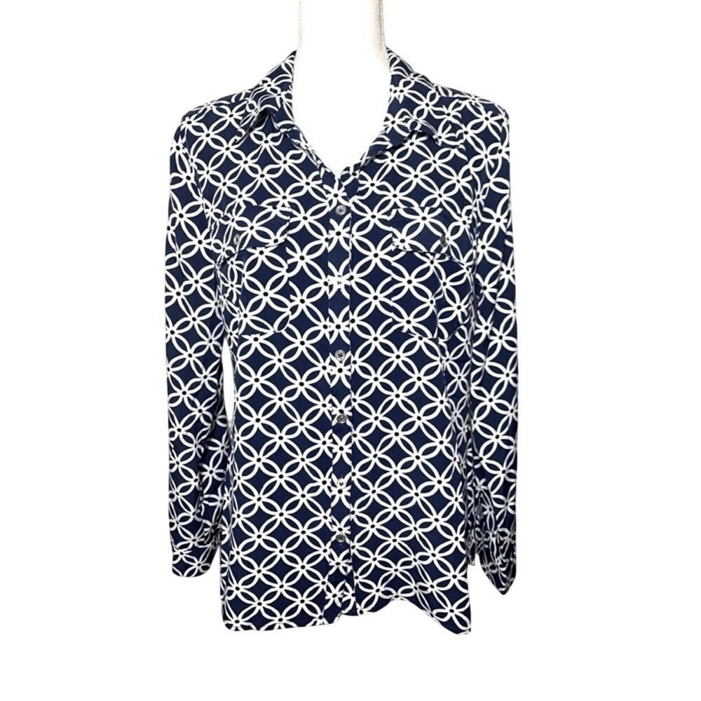 NWT NY Collection Women Long Sleeve Button Down Shirt Size Medium